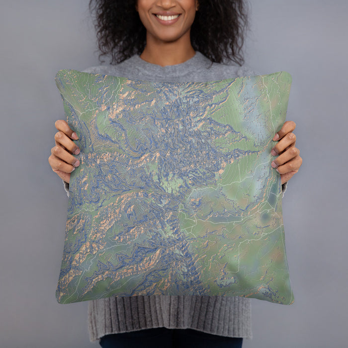 Person holding 18x18 Custom Capitol Reef National Park Map Throw Pillow in Afternoon