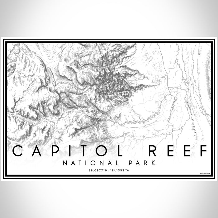 Capitol Reef National Park Map Print Landscape Orientation in Classic Style With Shaded Background