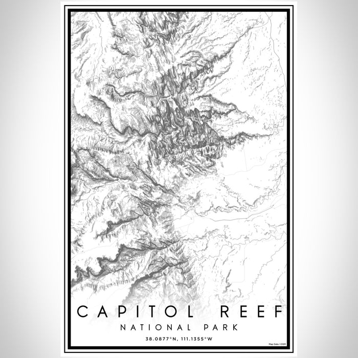 Capitol Reef National Park Map Print Portrait Orientation in Classic Style With Shaded Background