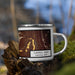 Right View Custom Capitol Reef National Park Map Enamel Mug in Ember on Grass With Trees in Background