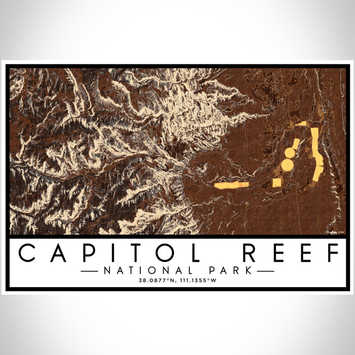 Capitol Reef National Park Map Print Landscape Orientation in Ember Style With Shaded Background