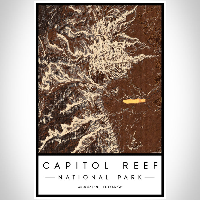 Capitol Reef National Park Map Print Portrait Orientation in Ember Style With Shaded Background
