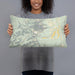 Person holding 20x12 Custom Capitol Reef National Park Map Throw Pillow in Woodblock