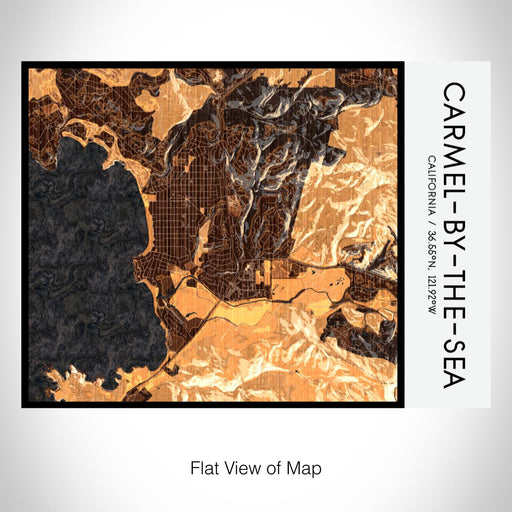 Rendered View of Carmel-by-the-Sea California Map on 20oz Stainless Steel Insulated Bottle with Bamboo Top with printed ember style map