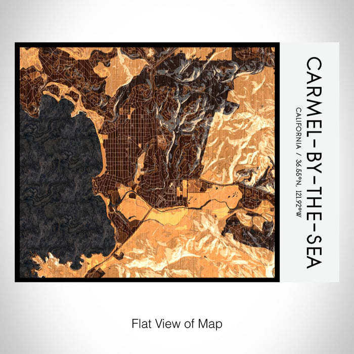 Rendered View of Carmel-by-the-Sea California Map on 20oz Stainless Steel Insulated Bottle with Bamboo Top with printed ember style map