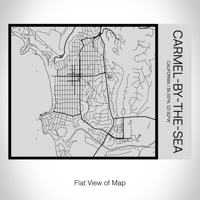 Rendered View of Carmel-by-the-Sea California Map on 20oz Stainless Steel Insulated Bottle with Bamboo Top with printed Tactile Lines Map in Black