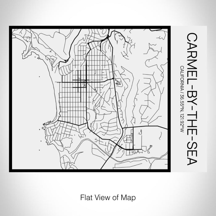 Rendered View of Carmel-by-the-Sea California Map on 20oz Stainless Steel Insulated Bottle with Bamboo Top in Matte White with printed Tactile Lines Map in Black