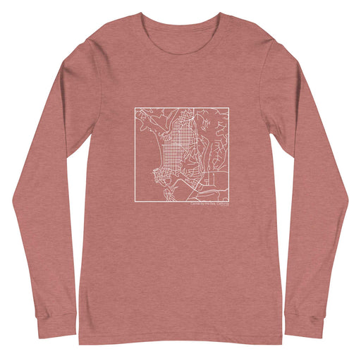 Carmel-by-the-Sea California  Map Unisex Long-Sleeve T-shirt with City inscription in Heather Mauve