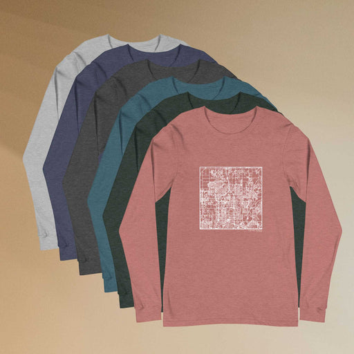 Carmel Indiana  Map Unisex Long-Sleeve T-shirts in Multiple Colors