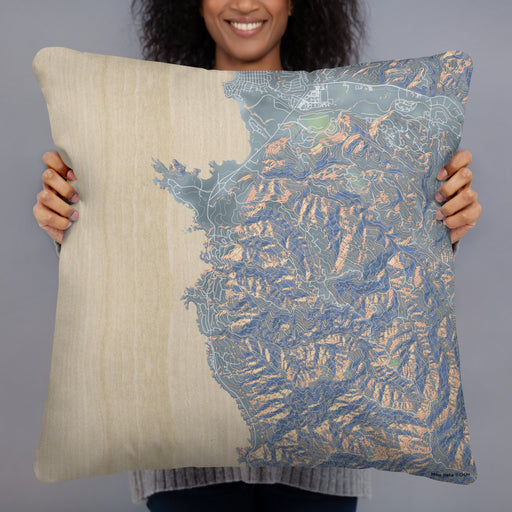 Person holding 22x22 Custom Carmel Highlands California Map Throw Pillow in Afternoon