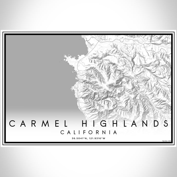 Carmel Highlands California Map Print Landscape Orientation in Classic Style With Shaded Background