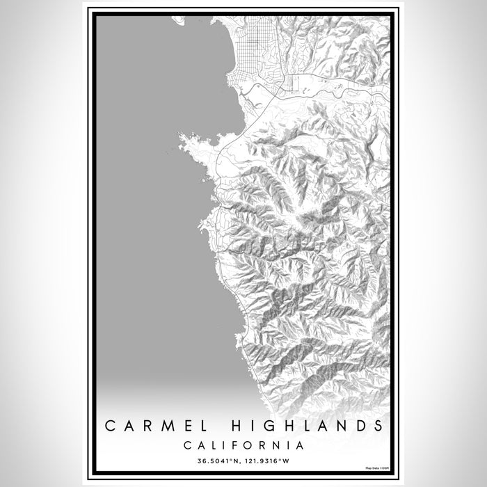 Carmel Highlands California Map Print Portrait Orientation in Classic Style With Shaded Background