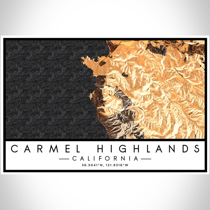 Carmel Highlands California Map Print Landscape Orientation in Ember Style With Shaded Background