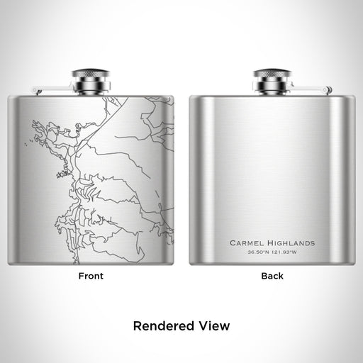 Rendered View of Carmel Highlands California Map Engraving on 6oz Stainless Steel Flask
