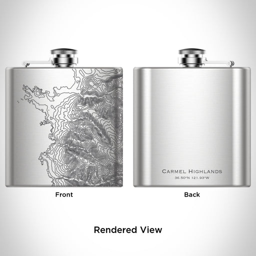 Rendered View of Carmel Highlands California Map Engraving on 6oz Stainless Steel Flask