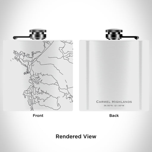 Rendered View of Carmel Highlands California Map Engraving on 6oz Stainless Steel Flask in White