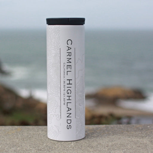 Carmel Highlands California Custom Engraved City Map Inscription Coordinates on 17oz Stainless Steel Insulated Tumbler in White