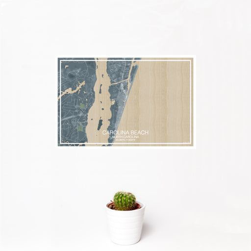 12x18 Carolina Beach North Carolina Map Print Landscape Orientation in Afternoon Style With Small Cactus Plant in White Planter