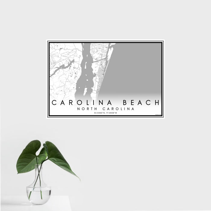 16x24 Carolina Beach North Carolina Map Print Landscape Orientation in Classic Style With Tropical Plant Leaves in Water