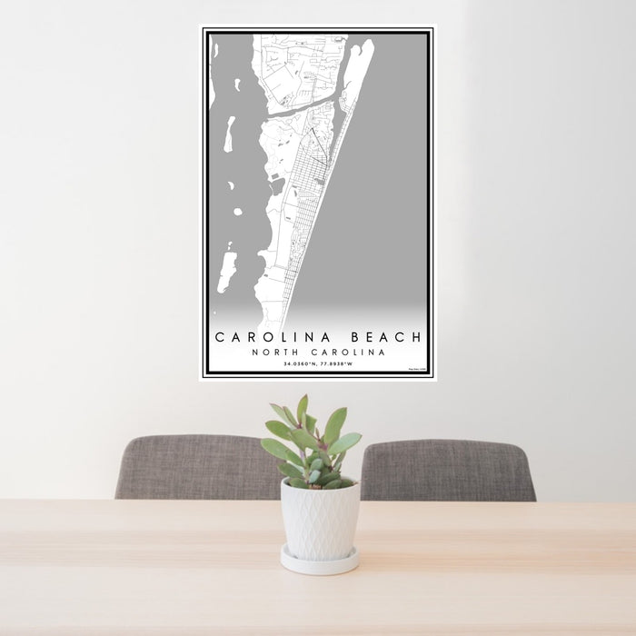 24x36 Carolina Beach North Carolina Map Print Portrait Orientation in Classic Style Behind 2 Chairs Table and Potted Plant