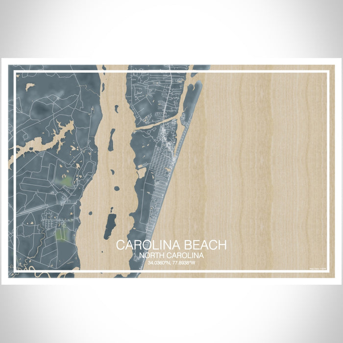 Carolina Beach North Carolina Map Print Landscape Orientation in Afternoon Style With Shaded Background