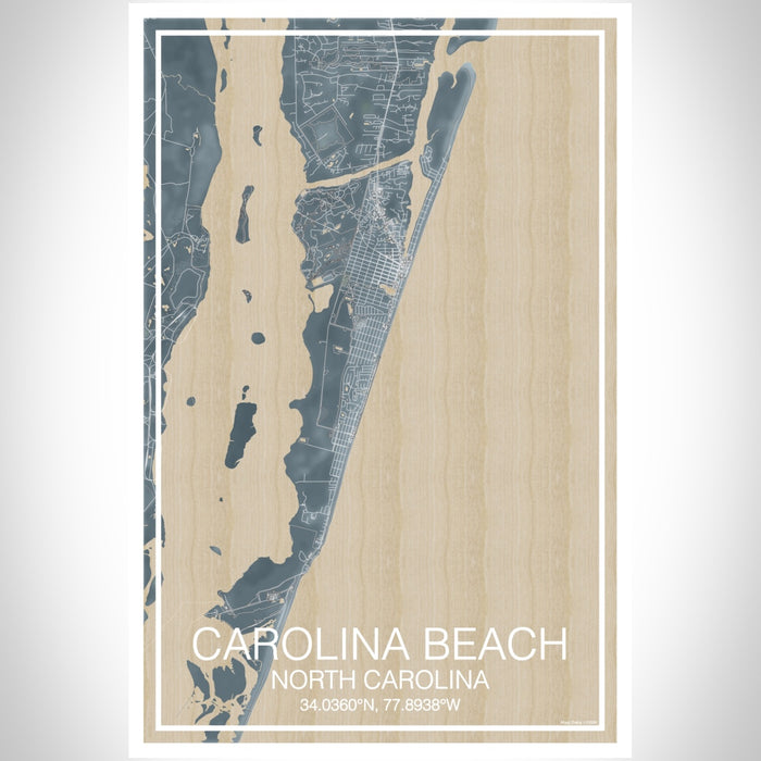 Carolina Beach North Carolina Map Print Portrait Orientation in Afternoon Style With Shaded Background