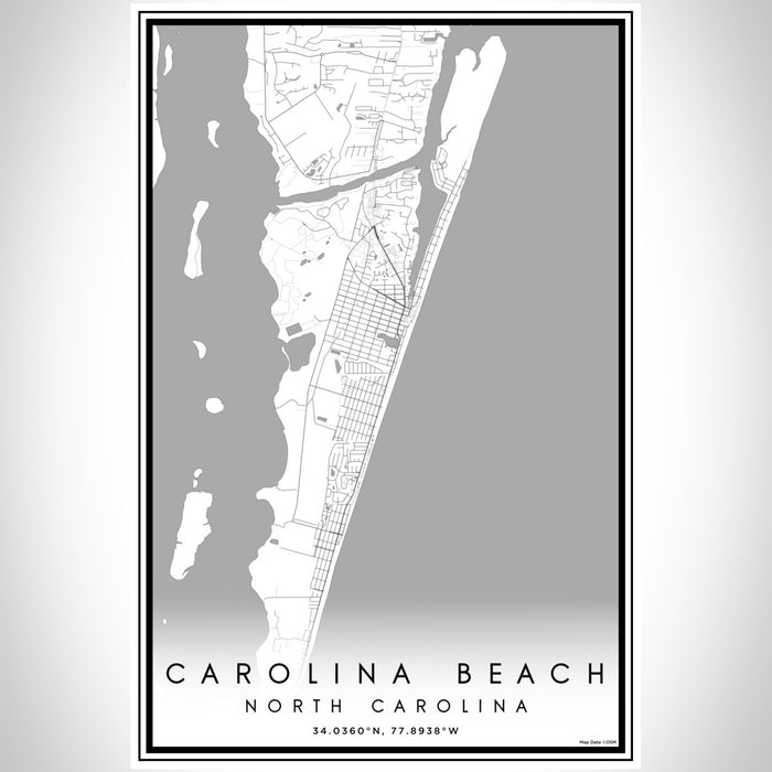 Carolina Beach North Carolina Map Print Portrait Orientation in Classic Style With Shaded Background