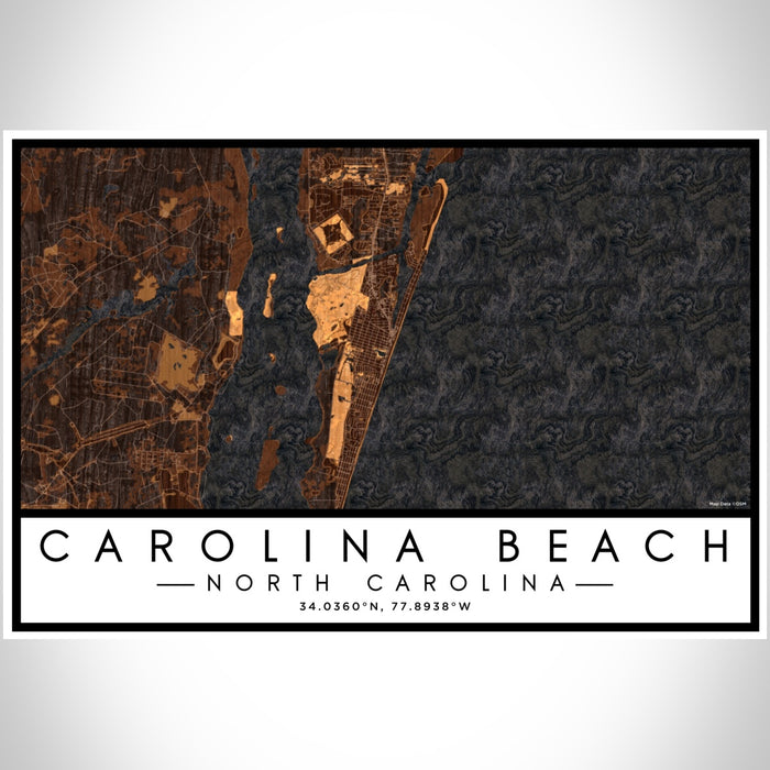 Carolina Beach North Carolina Map Print Landscape Orientation in Ember Style With Shaded Background