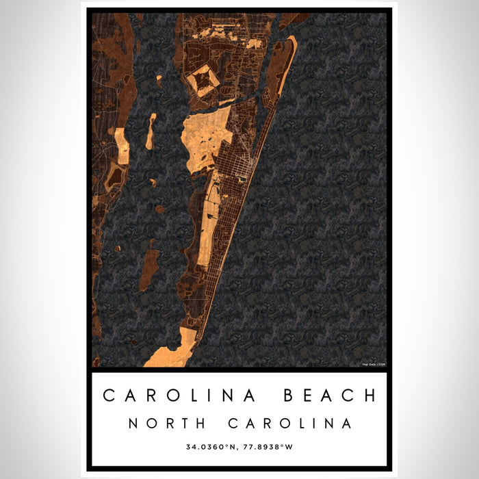 Carolina Beach North Carolina Map Print Portrait Orientation in Ember Style With Shaded Background