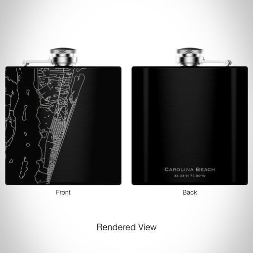Rendered View of Carolina Beach North Carolina Map on 6oz Stainless Steel Flask in Black