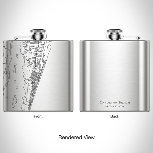 Rendered View of Carolina Beach North Carolina Map on 6oz Stainless Steel Flask