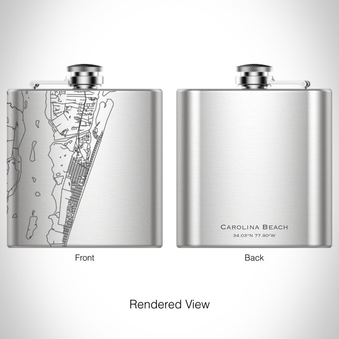 Rendered View of Carolina Beach North Carolina Map on 6oz Stainless Steel Flask