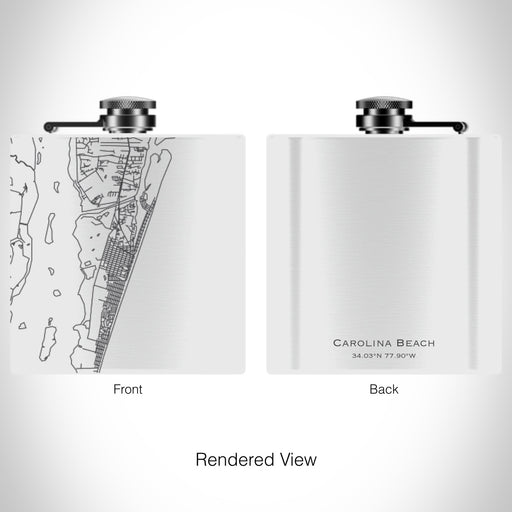 Rendered View of Carolina Beach North Carolina Map on 6oz Stainless Steel Flask in White