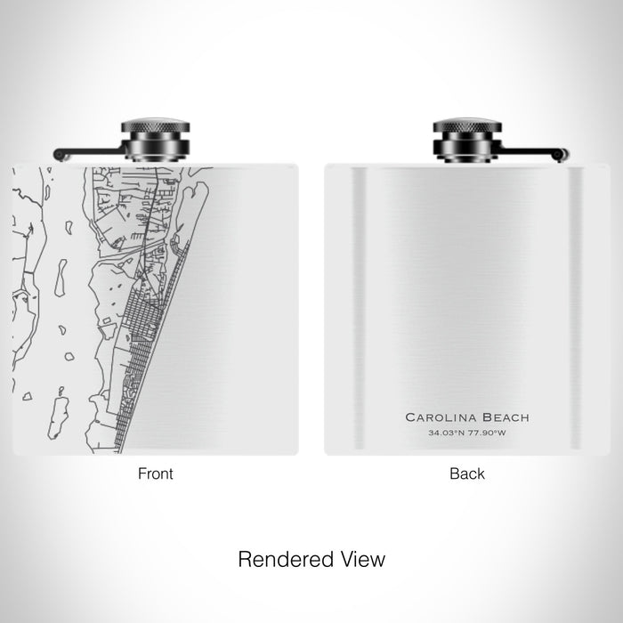 Rendered View of Carolina Beach North Carolina Map on 6oz Stainless Steel Flask in White