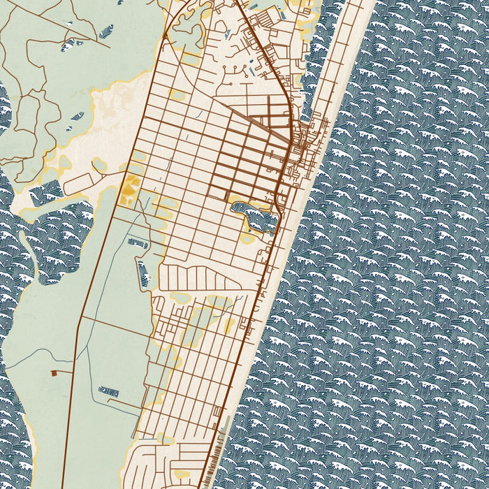 Carolina Beach North Carolina Map Print in Woodblock Style Zoomed In Close Up Showing Details