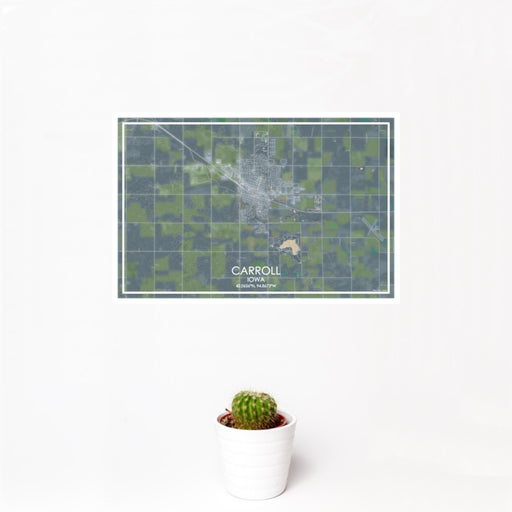 12x18 Carroll Iowa Map Print Landscape Orientation in Afternoon Style With Small Cactus Plant in White Planter