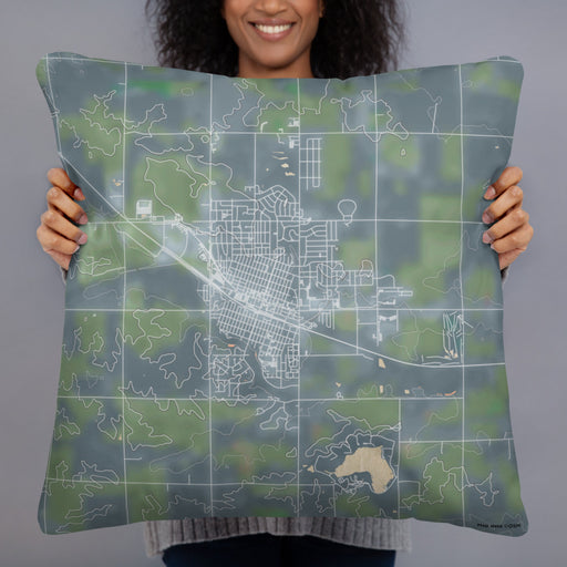 Person holding 22x22 Custom Carroll Iowa Map Throw Pillow in Afternoon