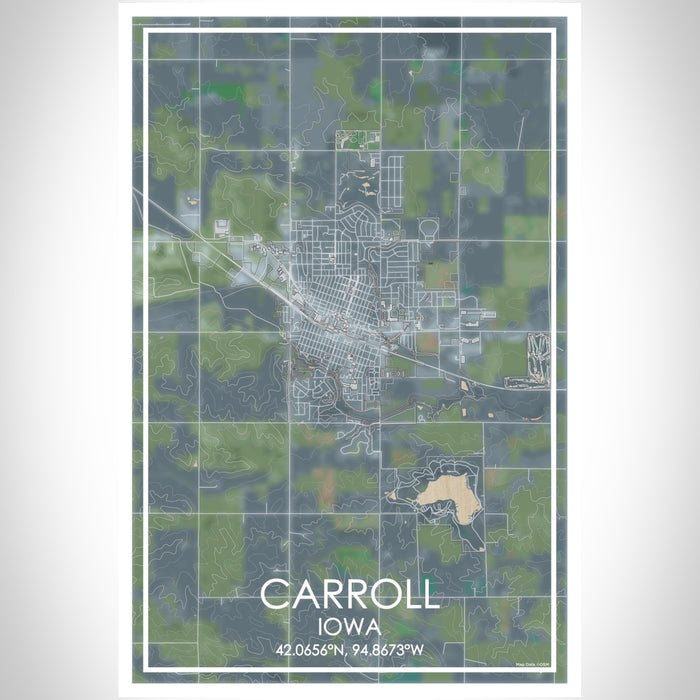 Carroll Iowa Map Print Portrait Orientation in Afternoon Style With Shaded Background