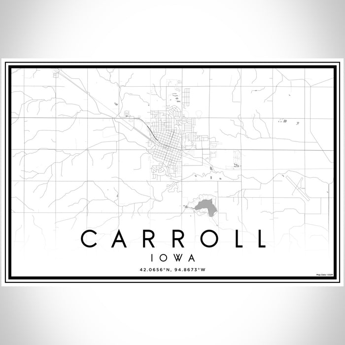 Carroll Iowa Map Print Landscape Orientation in Classic Style With Shaded Background