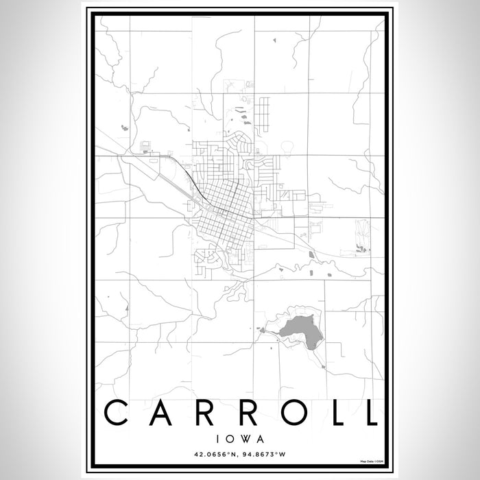 Carroll Iowa Map Print Portrait Orientation in Classic Style With Shaded Background