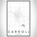 Carroll Iowa Map Print Portrait Orientation in Classic Style With Shaded Background