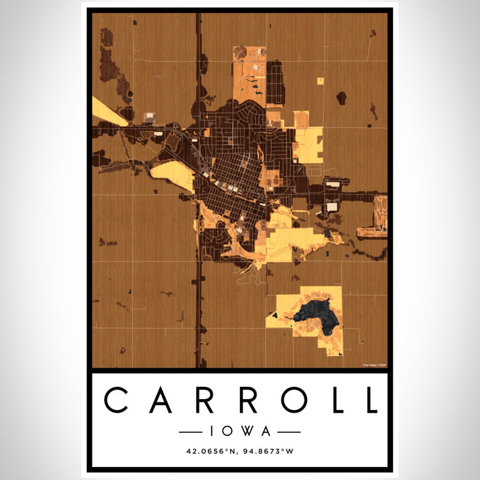 Carroll Iowa Map Print Portrait Orientation in Ember Style With Shaded Background