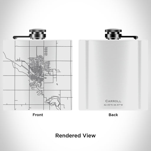 Rendered View of Carroll Iowa Map Engraving on 6oz Stainless Steel Flask in White