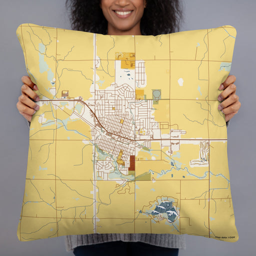 Person holding 22x22 Custom Carroll Iowa Map Throw Pillow in Woodblock