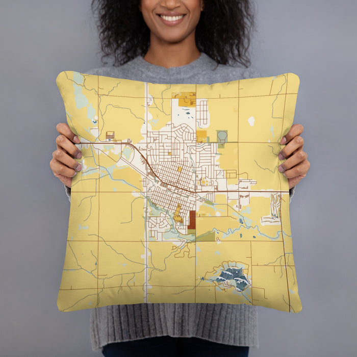 Person holding 18x18 Custom Carroll Iowa Map Throw Pillow in Woodblock