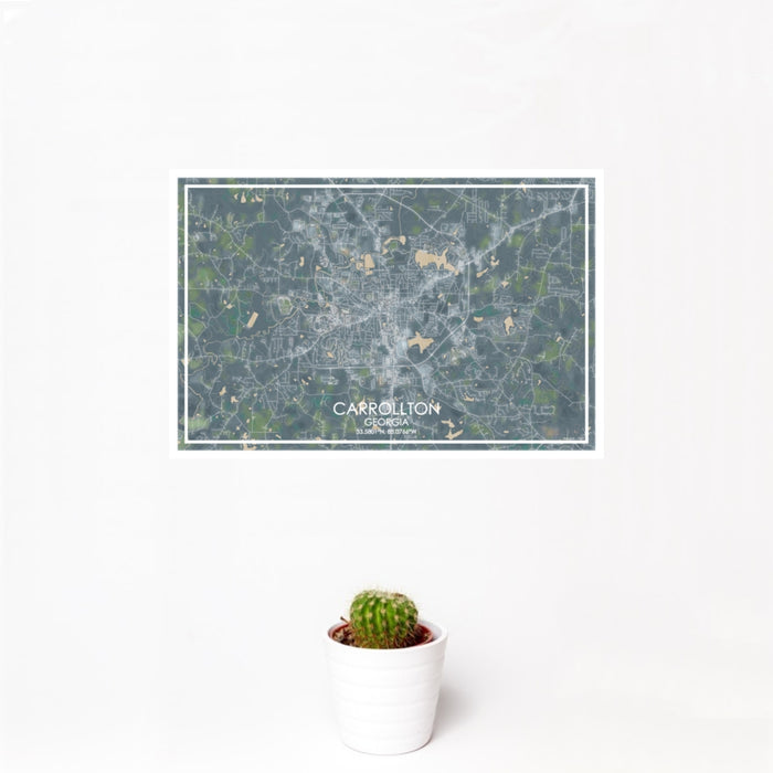 12x18 Carrollton Georgia Map Print Landscape Orientation in Afternoon Style With Small Cactus Plant in White Planter