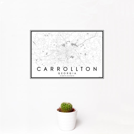 12x18 Carrollton Georgia Map Print Landscape Orientation in Classic Style With Small Cactus Plant in White Planter