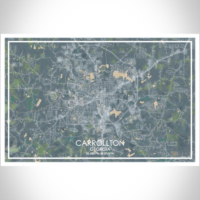 Carrollton Georgia Map Print Landscape Orientation in Afternoon Style With Shaded Background