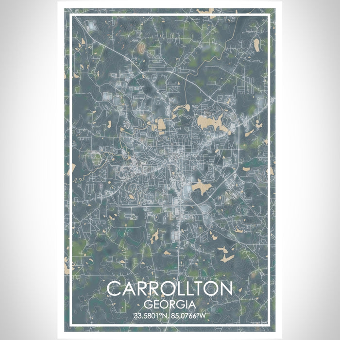 Carrollton Georgia Map Print Portrait Orientation in Afternoon Style With Shaded Background