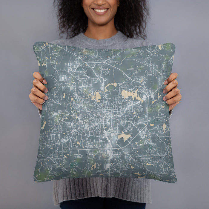 Person holding 18x18 Custom Carrollton Georgia Map Throw Pillow in Afternoon